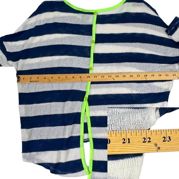 Rue 21 Navy & White Striped Drop Shoulder Sweater Split Tail 3/4 Sleeves Large - Picture 8 of 11